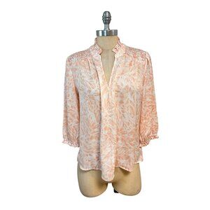 Elizabeth & James Peach Feather Print Popover Blouse Size Medium
